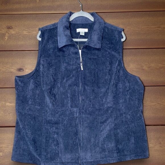 CJ Banks 2X Plus Women’s Blue Corduroy Vest Full Zip Pockets Fall Layering NWT - Picture 3 of 8